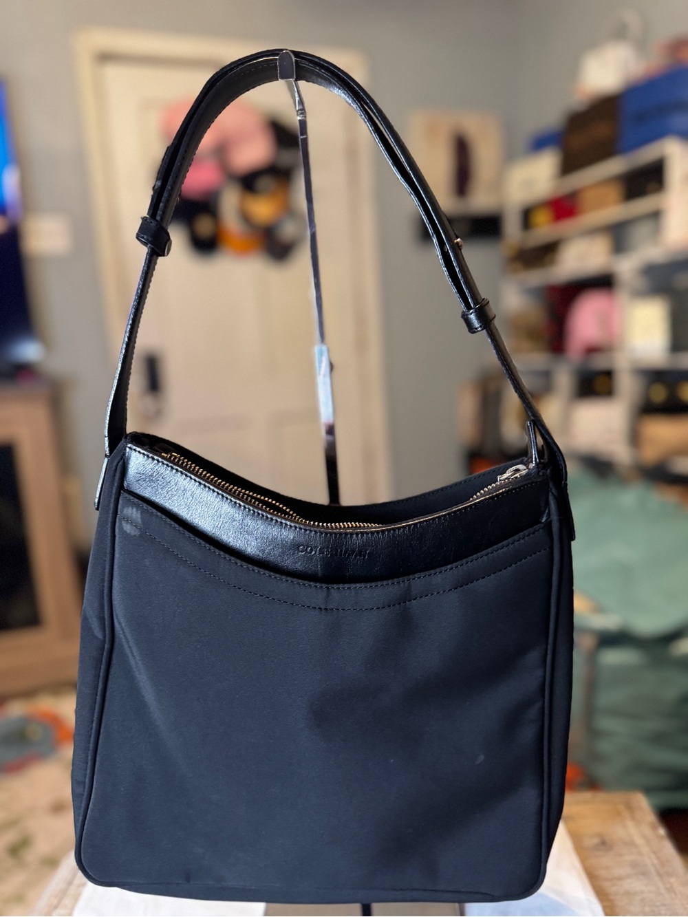 Cole Haan Women Shoulder Bag Black Nylon Adjustable Leather Strap